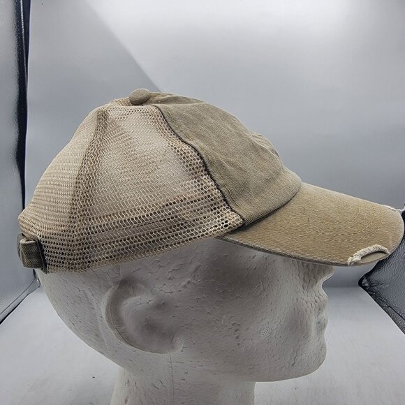 Free People Distressed Beige Trucker Hat Adjustable Casual Going Out Comfort - Picture 4 of 9